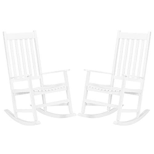 Outdoor & Indoor Rocking Chair Set of 2, All-Weather Porch Rocker with 400 lbs Weight Capacity, Front Porch Rocking Chairs, for Backyard, Lawn, Fire Pit, Patio and Garden, White