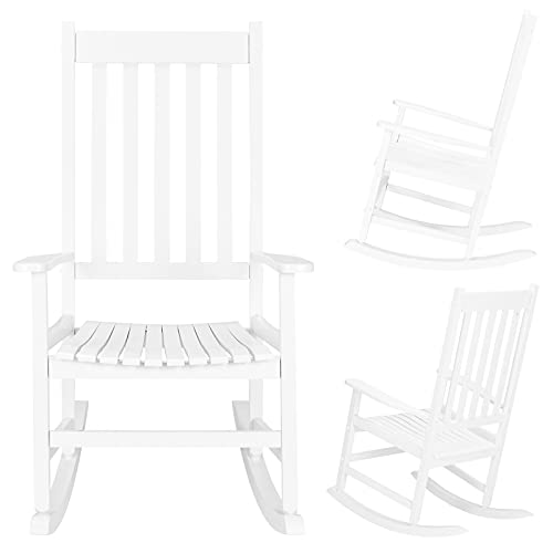 Outdoor & Indoor Rocking Chair Set of 2, All-Weather Porch Rocker with 400 lbs Weight Capacity, Front Porch Rocking Chairs, for Backyard, Lawn, Fire Pit, Patio and Garden, White