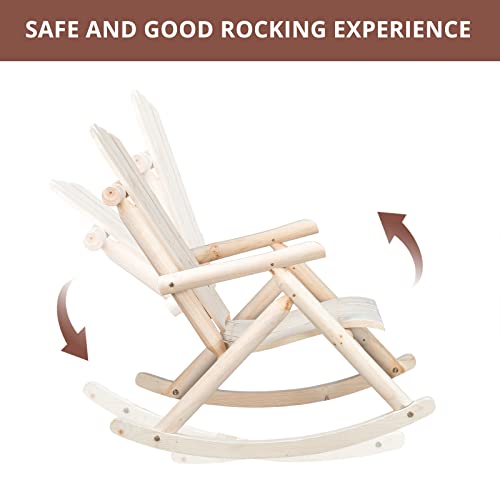 Patio Rocking Chair, Poly Lumber Porch Rocker with High Back, 350Lbs Support Rocking Chairs for Both Outdoor and Indoor, Poly Rocker Chair Looks Like Real Wood (White)