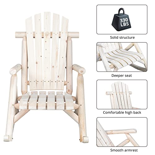 Patio Rocking Chair, Poly Lumber Porch Rocker with High Back, 350Lbs Support Rocking Chairs for Both Outdoor and Indoor, Poly Rocker Chair Looks Like Real Wood (White)