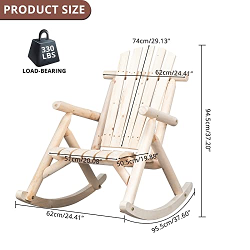 Patio Rocking Chair, Poly Lumber Porch Rocker with High Back, 350Lbs Support Rocking Chairs for Both Outdoor and Indoor, Poly Rocker Chair Looks Like Real Wood (White)