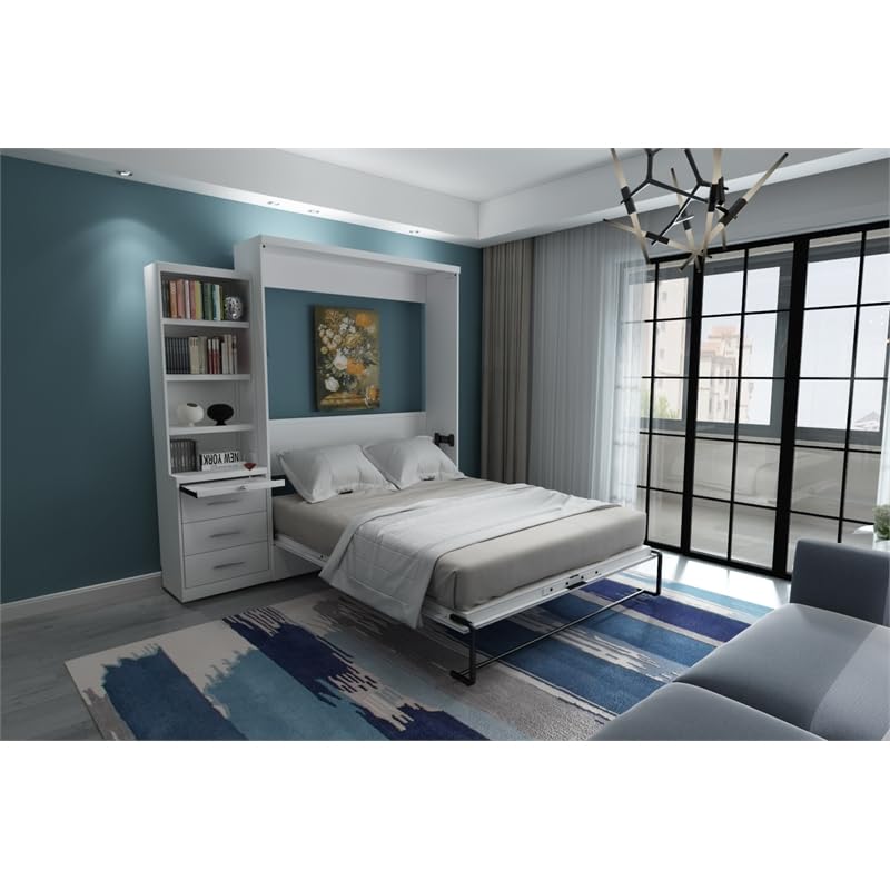 RoomAndLoft Brentwood Queen Contemporary Solid Wood Murphy Bed & 1 Pier in White