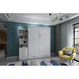 RoomAndLoft Brentwood Queen Contemporary Solid Wood Murphy Bed & 1 Pier in White