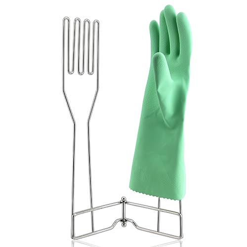 LEKUSHA Kitchen Gloves Drying Rack, SUS 304 Stainless Steel Dish Gloves Holder, Dry Cleaning Gloves Out from Inside and Outside, Space-Saving Dishwashing Gloves Stand,Silver