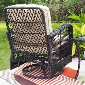 3 Pieces Patio Conversation Set,Outdoor Wicker Rocker Swivel Patio Bistro Set,Patio Table and Chairs,Porch Patio Set,Rocking Chair with Glass Top Side Table,All-Weather Outdoor Patio Furniture