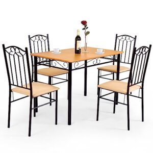 tangkula 5 piece dining table set, vintage wood top padded seat dining table and chairs set, home kitchen dining room furniture
