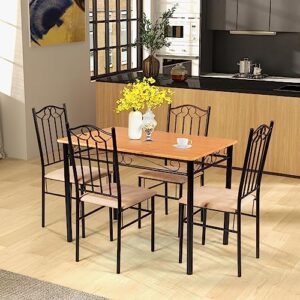 Tangkula 5 Piece Dining Table Set, Vintage Wood Top Padded Seat Dining Table and Chairs Set, Home Kitchen Dining Room Furniture