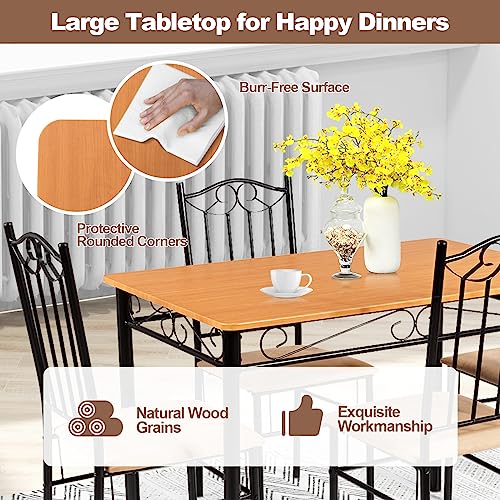 Tangkula 5 Piece Dining Table Set, Vintage Wood Top Padded Seat Dining Table and Chairs Set, Home Kitchen Dining Room Furniture