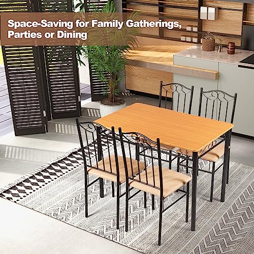 Tangkula 5 Piece Dining Table Set, Vintage Wood Top Padded Seat Dining Table and Chairs Set, Home Kitchen Dining Room Furniture