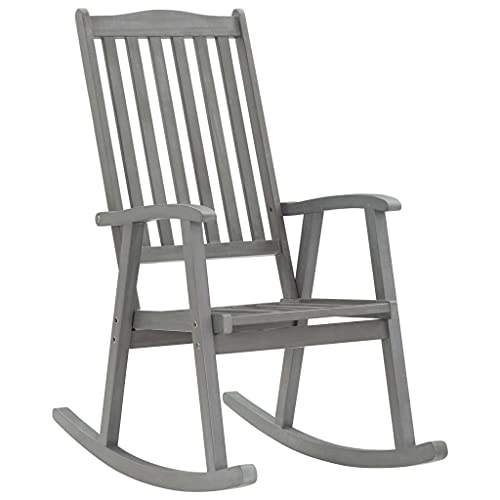 SLGSDMJ Outdoor Rocking Chair, Wooden Rustic High Back All Weather Rocker, for Indoor, Backyard & Patio Rocking Chair with Cushions Gray Solid Acacia Wood