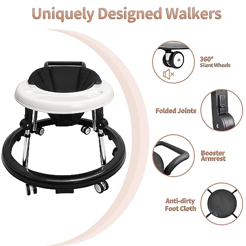 Baby Walker, 9-Gear Height Adjustable Baby Walker with Wheels, Foldable Infant Toddler Walker with Foot Pads, Baby Walkers and Activity Center, Baby Walkers for Baby Boys and Baby Girls 6-24 Months