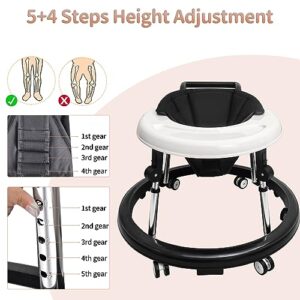 Baby Walker, 9-Gear Height Adjustable Baby Walker with Wheels, Foldable Infant Toddler Walker with Foot Pads, Baby Walkers and Activity Center, Baby Walkers for Baby Boys and Baby Girls 6-24 Months