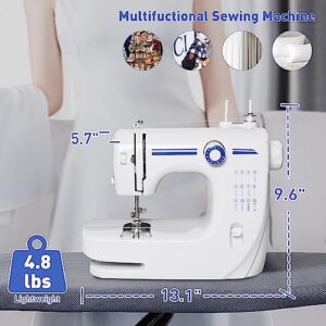 Sewing Machine for Beginners, Portable Mini Sewing Machine, Upgraded Double Needle Sewing, 12 Built-In Stitches, 2 Speeds Double Thread with Foot Pedal, Sewing Machine for Kids, Adults, Blue