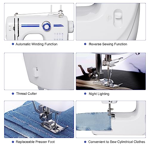 Sewing Machine for Beginners, Portable Mini Sewing Machine, Upgraded Double Needle Sewing, 12 Built-In Stitches, 2 Speeds Double Thread with Foot Pedal, Sewing Machine for Kids, Adults, Blue