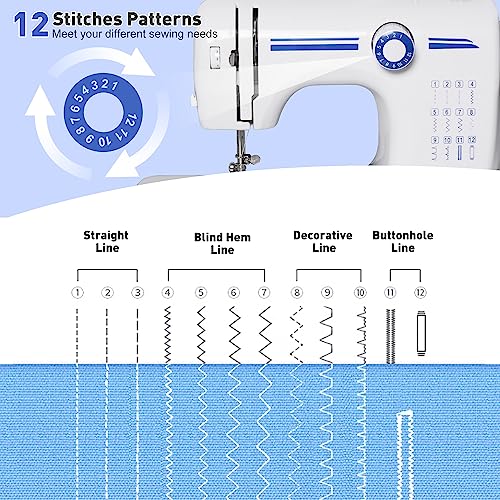 Sewing Machine for Beginners, Portable Mini Sewing Machine, Upgraded Double Needle Sewing, 12 Built-In Stitches, 2 Speeds Double Thread with Foot Pedal, Sewing Machine for Kids, Adults, Blue