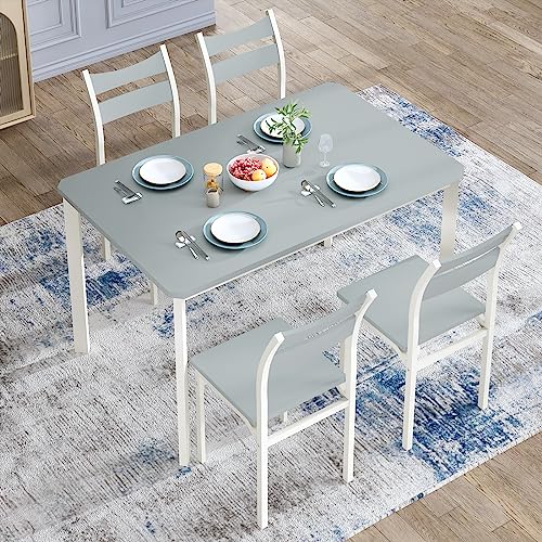 Lamerge Dining Table Set for 4, Kitchen Table and Chairs for 4, Modern Dining Room Table Set with Curved Backrest Chairs, Metal Frame, Ideal for Breakfast Nook, Compact Kitchen, Dining Room, Grey