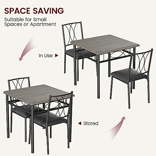 IDEALHOUSE 3 Piece Kitchen Table Set, Dining Table and Chairs for 2, Metal and Wood Square Dining Room Table Set with 2 Upholstered Chairs, Dining Table Set for Small Spaces, Apartment, Rustic Gray