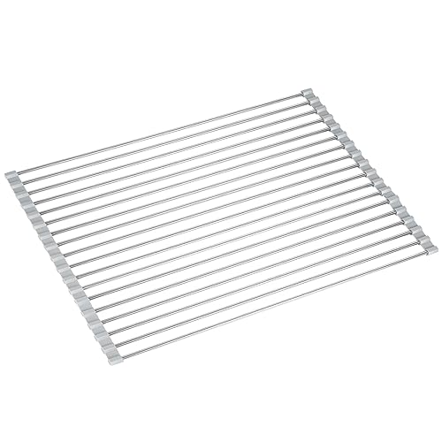 Mafegu Above Sink Dish Drying Rack Drainer,Roll Dish Rack,Kitchen Sink Countertop Multi-Use Collapsible Stainless Steel Dish Rack (20.5x13.7 in, 1)