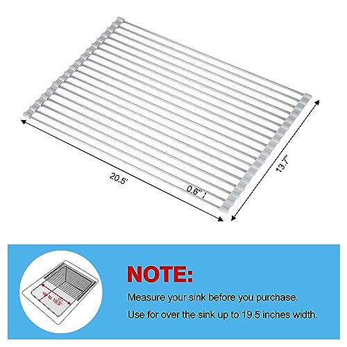 Mafegu Above Sink Dish Drying Rack Drainer,Roll Dish Rack,Kitchen Sink Countertop Multi-Use Collapsible Stainless Steel Dish Rack (20.5x13.7 in, 1)