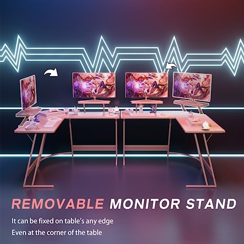 Homall L Shaped Gaming Desk Computer Corner Desk PC Gaming Desk Table with Large Monitor Riser Stand for Home Office Sturdy Writing Workstation (Pink, 47 Inch)