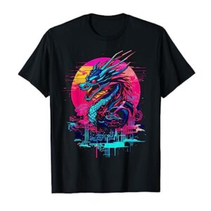 Cyberpunk Dragon Shirt, Retro Futuristic Outrun Synthwave T-Shirt