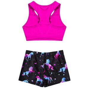 MSemis Girls' Kids 2-Piece Active Set Dance Sport Outfits Racer Back Top and Booty Short Gymnastics Dancing Clothes Night Horse 7-8