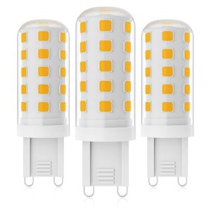 snbihibe g9 led chandelier light bulb 4w, 40 watt halogen bulbs equivalent, t4 base bi-pin 450lm 3000k warm white lights, non-dimmable, no-flicker for bathroom lighting, pendant lamp 3pcs