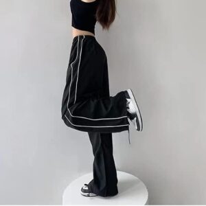 XPONNI Track Pants Women Baggy Pants Y2k Pants Parachute Pants for Women Y2K Clothing (Black,XS,X-Small)