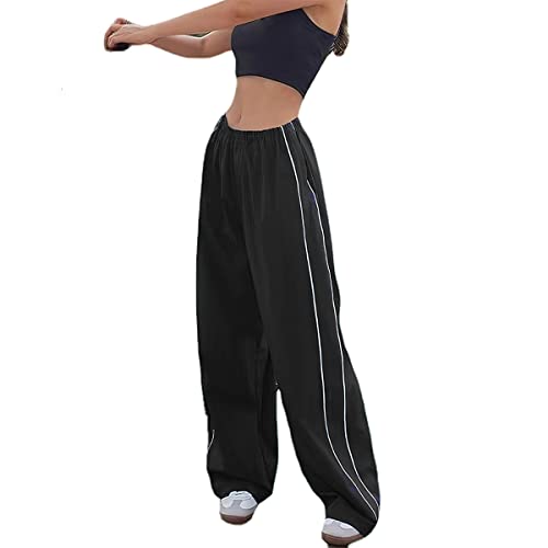 XPONNI Track Pants Women Baggy Pants Y2k Pants Parachute Pants for Women Y2K Clothing (Black,XS,X-Small)