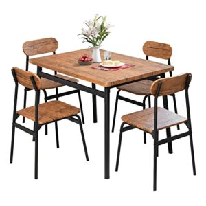 awqm 43 inch dining table set for 4,rectangular table with 4 chairs set,5-piece kitchen table set for dining room,small space,breakfast nook and apartment,indoor use,oval backrest brown
