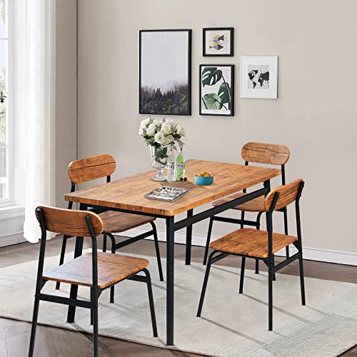 AWQM 43 Inch Dining Table Set for 4,Rectangular Table with 4 Chairs Set,5-Piece Kitchen Table Set for Dining Room,Small Space,Breakfast Nook and Apartment,Indoor Use,Oval Backrest Brown