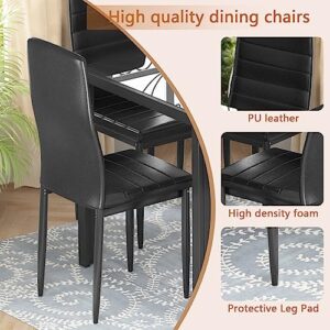 Recaceik Glass Dining Table Sets for 6, 7 Piece Kitchen Table and Chairs Set for 6 Person, Tempered Glass Table and PU Leather Chairs Modern Dining Room Sets for Small Dinette Apartment