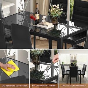 Recaceik Glass Dining Table Sets for 6, 7 Piece Kitchen Table and Chairs Set for 6 Person, Tempered Glass Table and PU Leather Chairs Modern Dining Room Sets for Small Dinette Apartment