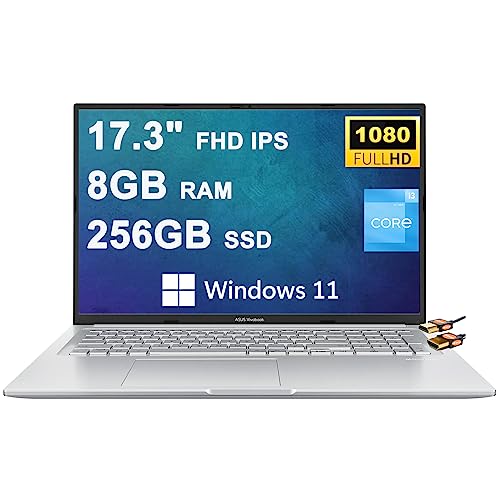 ASUS VivoBook 17 Business Laptop 17.3" FHD IPS Anti-Glare 12th Generation Intel 10-Core i3-1220P (Beats i7-1165G7) 8GB RAM 256GB SSD Intel UHD Graphics USB-C SonicMaster Win11 Silver + HDMI Cable