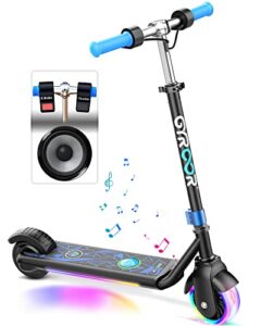 gyroor electric scooter for kids, 10 miles distance, 150w motor, bluetooth music, dual brake system, adjustable height and speed, electric scooter for kids ages 8-12, ideal gifts, blue