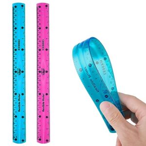 2 pieces flexible ruler, 30cm/12inch plastic ruler shatterproof straight edge ruler soft bendable ruler clear ruler for kids & adults school classroom office (purple+blue)