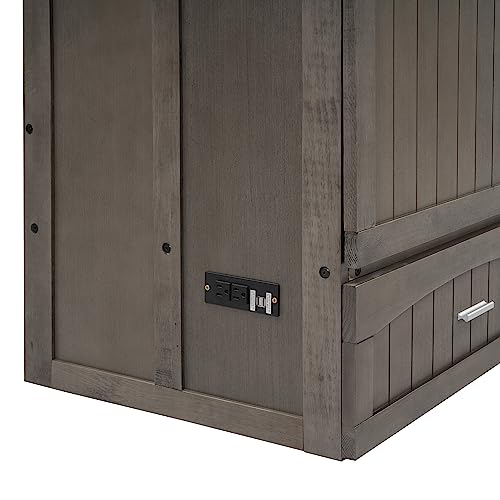 Queen Size Mobile Murphy Bed Solid Wood Foldable Platform Bed for Guest Rooms Queen Murphy Bed Cabinet Hidden Murphy beds (Antique Gray)