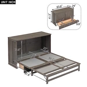 Queen Size Mobile Murphy Bed Solid Wood Foldable Platform Bed for Guest Rooms Queen Murphy Bed Cabinet Hidden Murphy beds (Antique Gray)