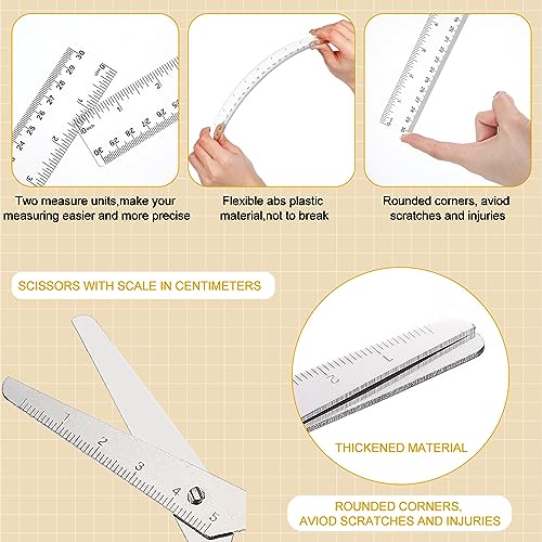 60 Pcs School Supplies Bulk Includes 30 Pcs Safety Blunt Tip Student Scissors for Kids 30 Pcs 12 Inch Plastic Rulers Back to School Supply for Student Classroom Office (Clear)