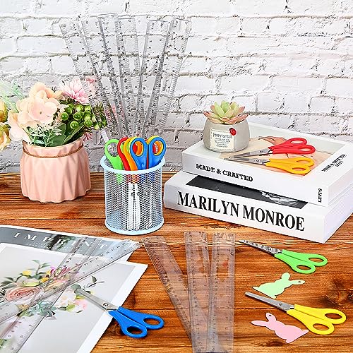 60 Pcs School Supplies Bulk Includes 30 Pcs Safety Blunt Tip Student Scissors for Kids 30 Pcs 12 Inch Plastic Rulers Back to School Supply for Student Classroom Office (Clear)