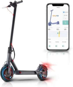 electric scooter for adults, daily commuting foldable portable e-scooter, max speed 15-19 mph max range 19mile, dual brake system safety commuter electric scooter and smart app