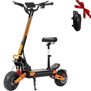 zsnake electric scooter for adults 2800w motor dual motors 5600w up to 52 mph 60v 28ah battery 55 miles range, 11" tubeless off-road tire sports folding e-scooter with seat