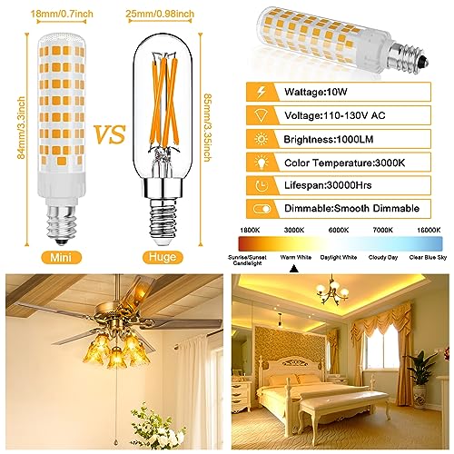 SNBIHIBE E12 Led Chandelier Light Bulbs 10W,100watt Equivalent Dimmable Bulb,3000k Warm White Candelabra Lights,110-120v Ac 1000lm C7 T6 Light Bulb for Ceiling Fan Pendant Lighting Salt Lamp 2pcs