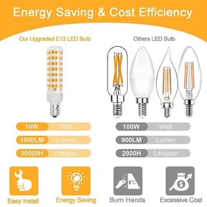 SNBIHIBE E12 Led Chandelier Light Bulbs 10W,100watt Equivalent Dimmable Bulb,3000k Warm White Candelabra Lights,110-120v Ac 1000lm C7 T6 Light Bulb for Ceiling Fan Pendant Lighting Salt Lamp 2pcs