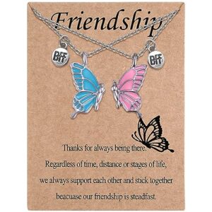 ralukiia butterfly wing necklace, two butterfly necklaces, 2 separate chained butterfly pieces, bff best friend soul gift for 2, two sister friendship necklaces