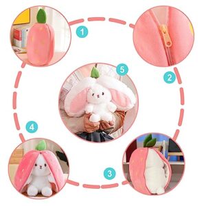 SZYATOOS Bunny Plush Toys, Reversible Bunny Stuffed Animal Plushie Pillow Toy, Easter Gift for Kids (Strawberry Powder, 11 Inch)