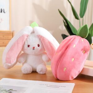 SZYATOOS Bunny Plush Toys, Reversible Bunny Stuffed Animal Plushie Pillow Toy, Easter Gift for Kids (Strawberry Powder, 11 Inch)