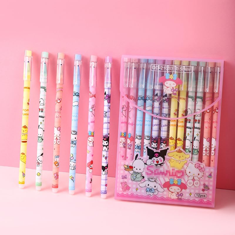Anime School Supplies 12pcs Black Pens Cute Merch Back to School Supplies (san-color 12pcs)
