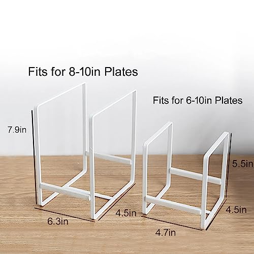 ALKAMI 4 Pack Bowl & Plate Holder Organizers - Small & Large Upright Cabinet Dish Racks for Kitchen Counter, Cupboards - Anti-Scratch & Durable Iron - Drying & Storage Rack for Small Spaces - White