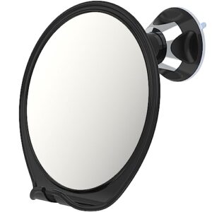luxo shower mirror, shaving mirror with a razor holder for shower and powerful suction cup - shatterproof shower mirror fogless for shaving, fogless mirror for shower (black)